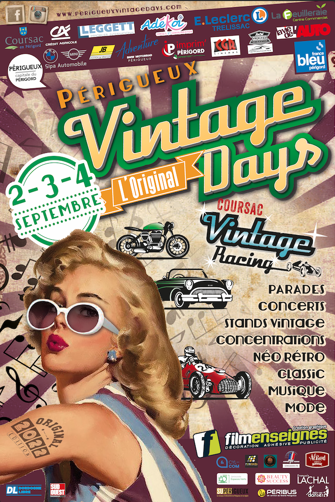 Téléchargement affiche, programme des Périgueux Vintage Days 2022